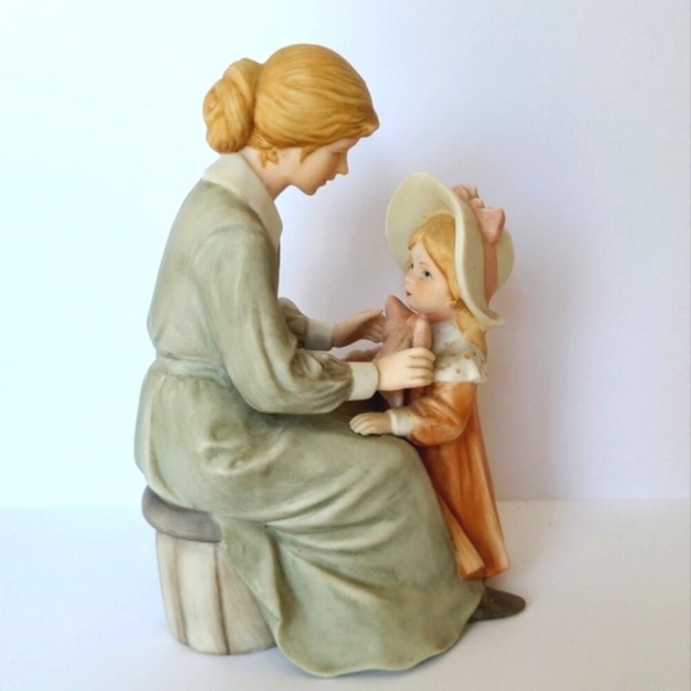 Vintage Enesco Treasured Memories Party Bonnet Mom Daughter Collectible Figurine